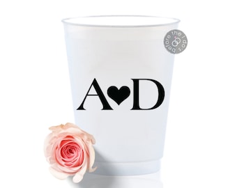 Initials Heart Frosted Personalized Wedding Cups - Personalized Cups - Custom Cups - Wedding Reception Cups - Wedding Favors - 16 oz Plastic