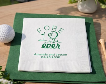 Golf Wedding Napkins, Fore Ever, Custom Cocktail Napkin, Engagement Party