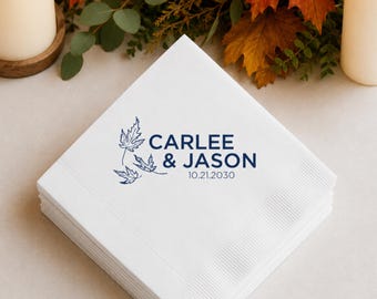 Autumn Leaves Wedding, Custom Cocktail Napkins, Fall Party Decor, First Names