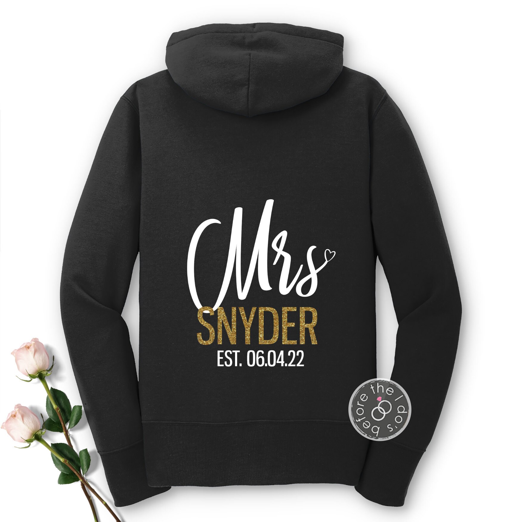 Personalized Mrs Fleece Full Zip Hoodie With Glitter Last Etsy