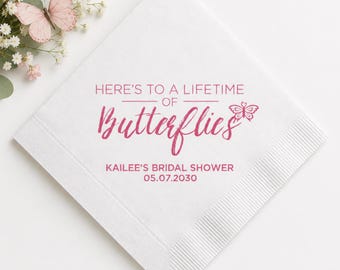 Lifetime of Butterflies, Custom Cocktail Napkins, Bridal Shower Garden Theme