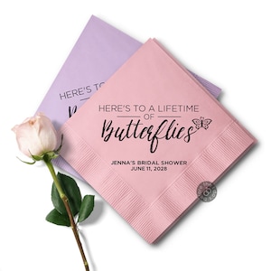 Here's to a Lifetime of Butterflies Custom Bridal Shower Napkins - Butterfly Wedding Theme, Butterfly Themed Decor