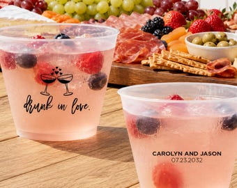 Drunk in Love, Custom Wedding Cups, Plastic Drinkware for Alcohol (9oz)