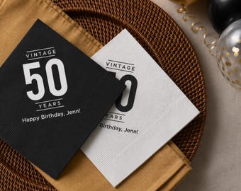 50th Birthday Napkins, Vintage Party Decor Custom