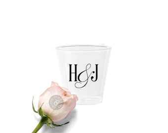 Monogrammed Initials 2oz Plastic Shot Glasses - Personalized Wedding Shot Glasses - Custom Shot Glasses - Wedding Favors Shot Glasses