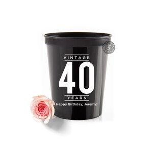 Vintage 40 Years Personalized Cups - Stadium Plastic Cups - Personalized Forty Cups - Custom Cups - 40th Party Cups - 40 Birthday Favors