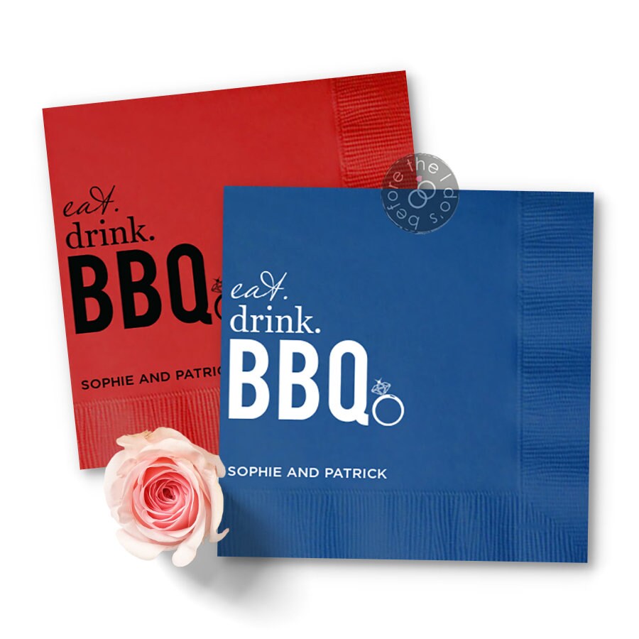 Eat Drink BBQ Engagement Party Napkins Cocktail Napkins Paper Wedding Napkins Wedding Bar Napkins Rehearsal Dinner Napkins