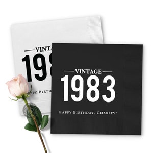 Birthday Napkins Vintage Year - Custom Napkins - 50th Birthday - Party Napkins - Cocktail Napkins - Birthday Decorations - 40th Birthday