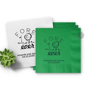 Golf Themed Custom Wedding Napkins, Personalized Fore Ever Napkin for Golf Lovers, Cocktail Wedding Napkin