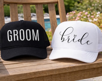 Bride and Groom Hats, Matching Couples, Honeymoon Hat Custom