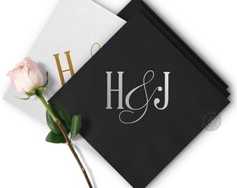 Custom Monogram Wedding Napkins - Monogram Initials with Ampersand Custom Napkins, Dessert Paper Napkins