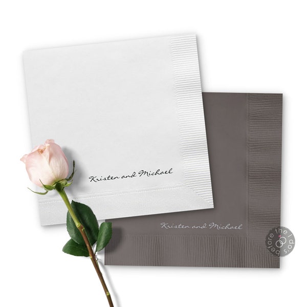 Script First Names Minimalist Personalized Wedding Napkins - Cocktail Napkins - Paper Wedding Napkins - Wedding Bar Napkins - Custom Napkins