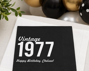 Vintage Birthday Napkin, Milestone 50th, Custom Cocktail Napkins