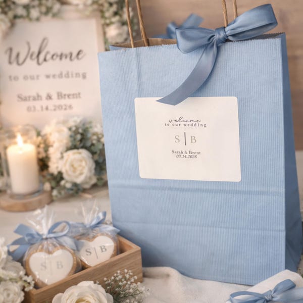 Bolsa de bienvenida para boda, iniciales personalizadas, bolsas de agradecimiento para invitados de hotel