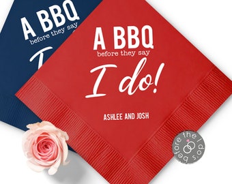 BBQ Engagement Party Napkins - Cocktail Napkins - Paper Wedding Napkins - Wedding Bar Napkins - Rehearsal Dinner Napkins - I Do BBQ