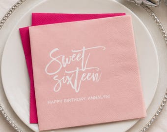 16th Birthday Napkins, Sweet Sixteen, Custom Party Decor