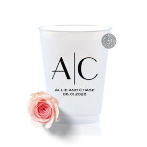 Frosted Personalized Wedding Cups Large Initials - Personalized Cups - Custom Cups - Wedding Reception Cups - Wedding Favors - 16 oz Plastic