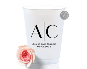 Frosted Personalized Wedding Cups Large Initials - Personalized Cups - Custom Cups - Wedding Reception Cups - Wedding Favors - 16 oz Plastic