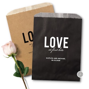 Love At First Bite Wedding Favor Bags - Wedding Bags - Pretzel Bags - Wedding Treat Bag - Cake Favor Bags - Donut Favor Bags - Cookie Bags