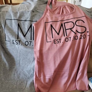 Personalized Mr and Mrs Matching Shirt Set Mr Mrs Tank and Tee Shirt Set, Honeymoon Shirts 1495 image 10