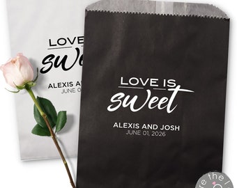Love is Sweet Wedding Favor Bags - Personalized Cake Bags - Goodie Bags - Donut Bags - Candy Buffet Bags - Wedding Treat Bags - Cookie Bags