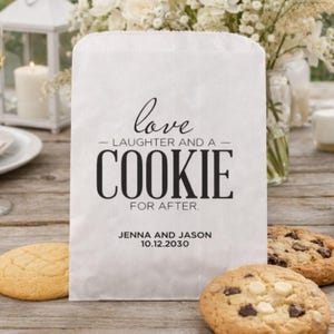 Bolsas para galletas de boda, Amor, risas y una bolsa de recuerdo personalizada
