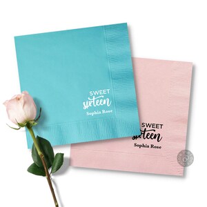 Sweet Sixteen Personalized Birthday Napkins - Sweet Sixteen Party - Minimalist Napkins - 16th Birthday - Sweet 16 Decor - Custom Napkins