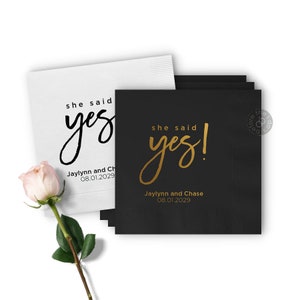She Said Yes Engagement Party Napkins - Bridal Shower Napkins - Wedding Cocktail Napkins - Wedding Custom Napkins