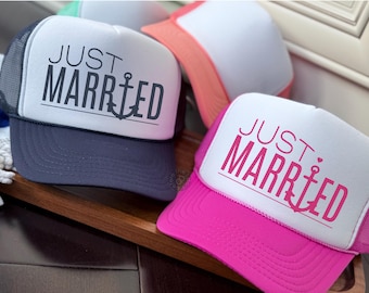 Just Married Hats, Bride Groom Honeymoon, Custom Trucker Cap