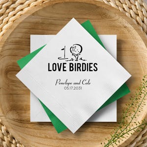 Golf Wedding Cocktail Napkins Love Birdies, Golf Course Wedding, Rehearsal Dinner Napkin