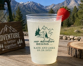 Our Adventure Begins, Wedding Cup, Frosted Plastic Cups (16oz)