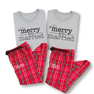 Merry and Married, Christmas Couple Pajamas Set, Mr Mrs Custom