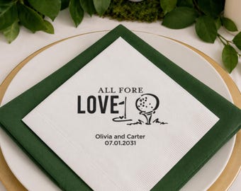 Golf Wedding, Custom Cocktail Napkins, All Fore Love