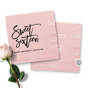 Sweet Sixteen Personalized Birthday Napkins - Sweet 16 Party Napkins,  Custom Cocktail Napkins, 16th Birthday, Sweet 16 Decor