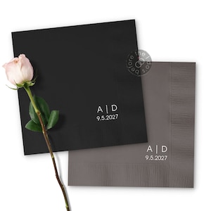 Minimalist Personalized Wedding Napkins Initials Napkins Cocktail Napkins Paper Wedding Napkins Custom Napkins image 1