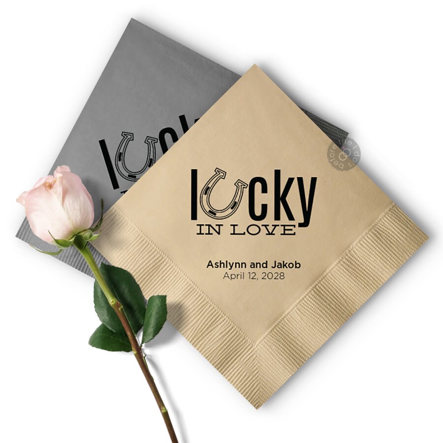 Lucky in Love Horseshoe Napkins Wedding Cocktail Napkin Western Wedding Country Theme Wedding