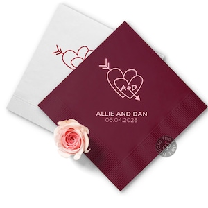 Two Hearts Personalized Wedding Napkins - Cocktail Napkins - Paper Wedding Napkins - Wedding Bar Napkins - Custom Napkins