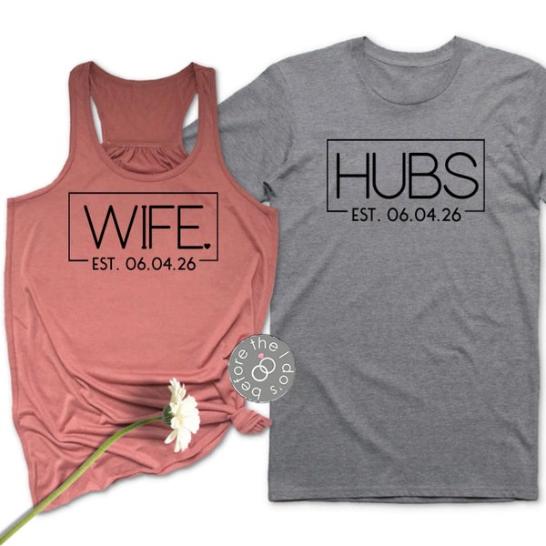 Wife and Hubs Matching Couples Shirt Set - Couples Tank Tee Set, Husband Wife Tops Set, Couples Shirt Bundle (1502)