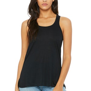 May include: A black racerback tank top with a relaxed fit. The tank top is made of a soft, comfortable fabric and has a scoop neck.