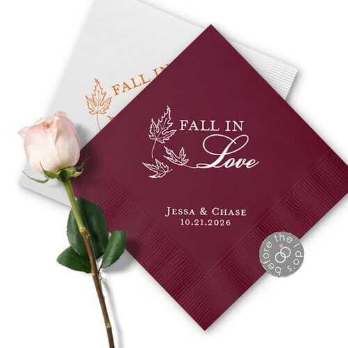 Personalized Cocktail Napkins Fall in Love Leaves Napkin Etsy