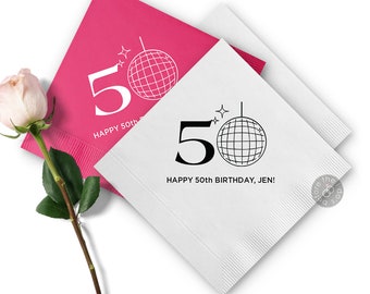 50th Birthday Disco Ball Custom Napkin - Adult 50th Birthday Party - 50 Birthday Napkin