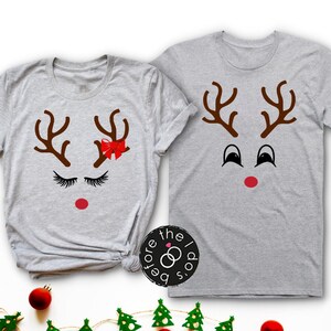 Reindeer Couple Christmas Tees, Matching Holiday Shirts