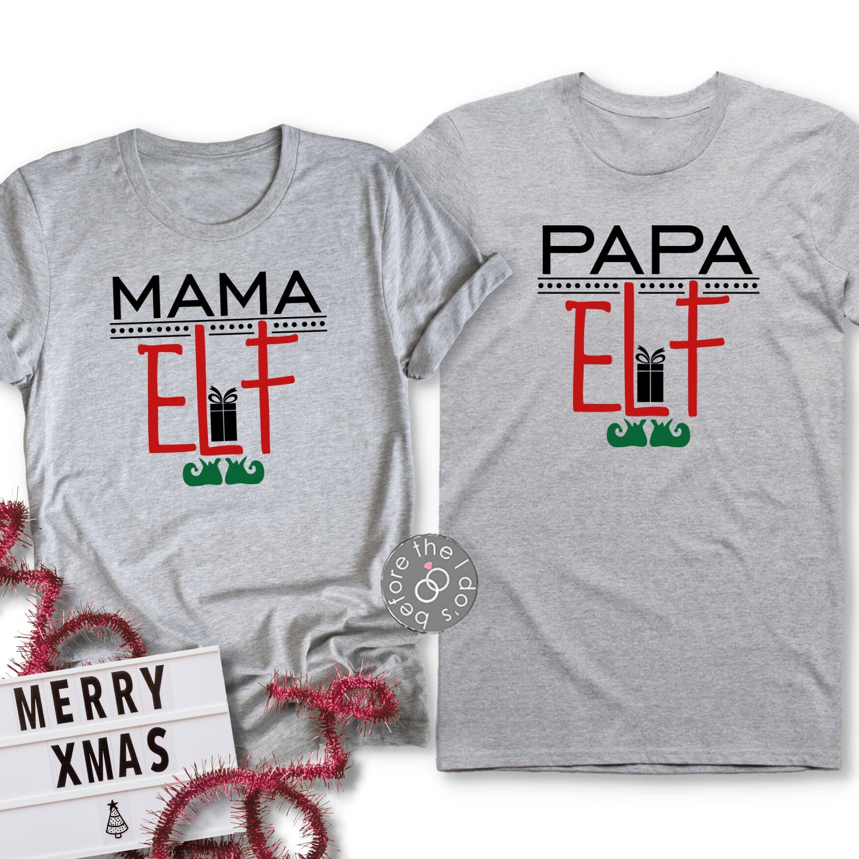 Mama Elf and Papa Elf Christmas Shirts 