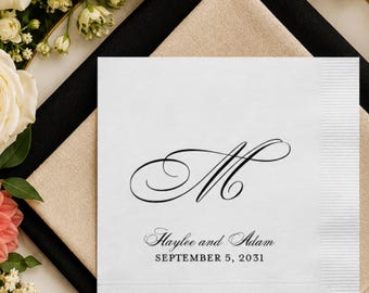 Monogram Napkins, Custom Cocktail Napkin, Wedding Initial