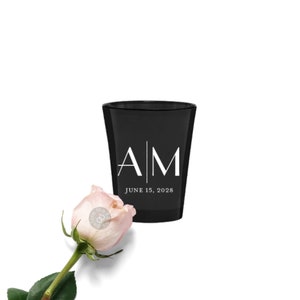 Large Initials 2oz Black Plastic Shot Glasses - Custom Shot Glasses - Wedding Favors Shot Glasses