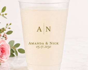 Monogram Wedding Initials, Custom Frosted Plastic Cups, Reception Bar Cup (16oz)