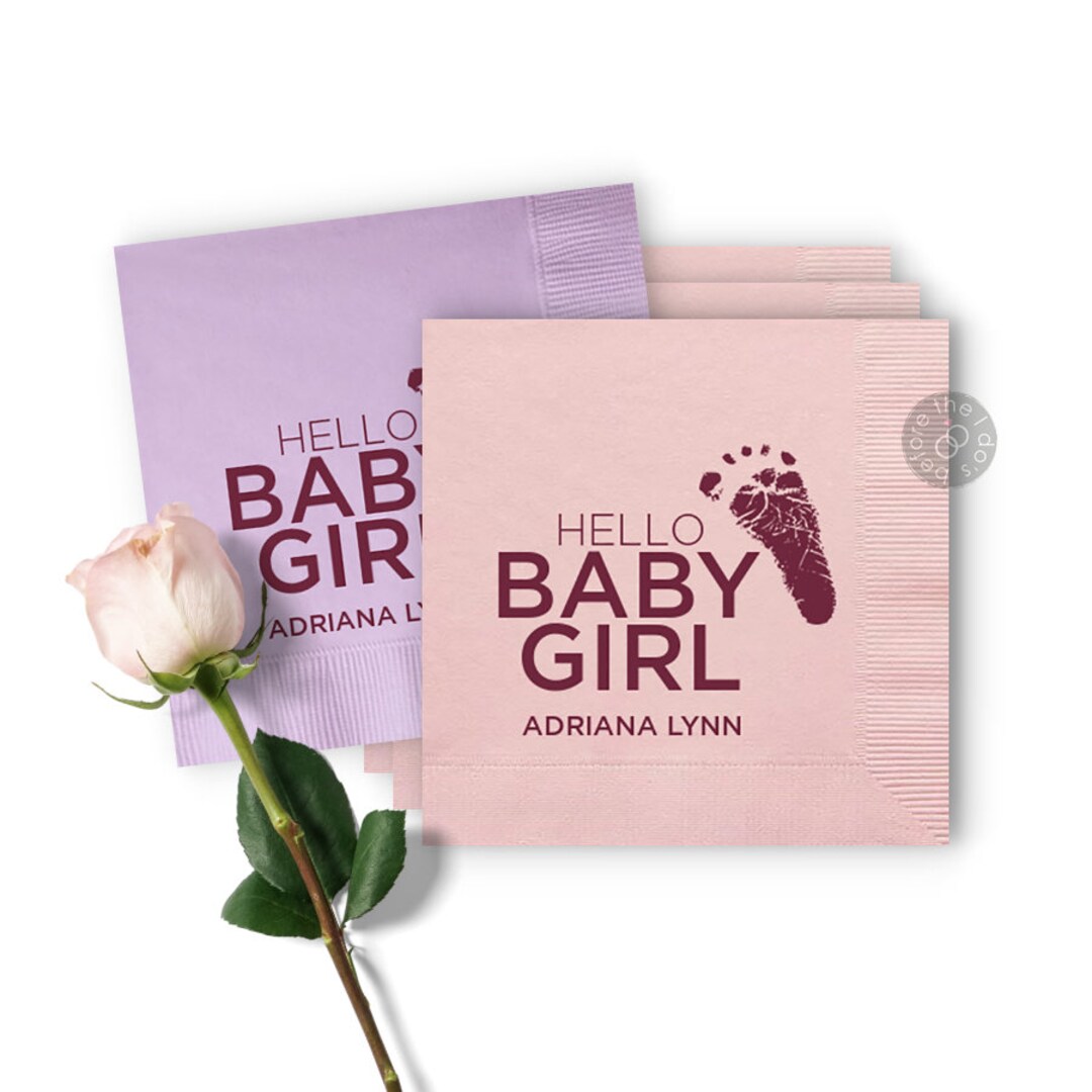 Hello Baby Girl Napkins Baby Shower Paper Napkins Custom Napkins Baby Girl Shower Etsy