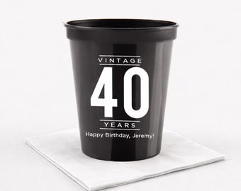 40th Birthday Cups, Vintage Bday, Custom Plastic Stadium Cup (16oz)