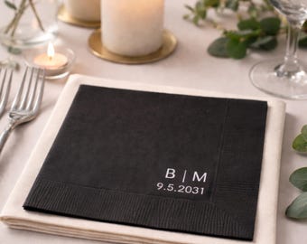 Initials Wedding Napkins Custom, Minimalist Cocktail Napkin