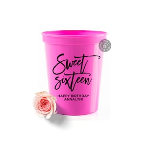 Sweet Sixteen Personalized Cups - Stadium Plastic Cups - Personalized Cups - Custom Cups - Sweet 16 Party Cups - 16th Birthday Favors